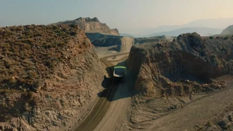 Electric Mining Dump Truck On Winding Road Pakistan Stock Footage 340296889