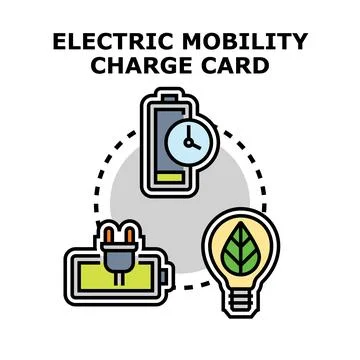 Electric mobility charge card concept with charging icons Stock Illustration