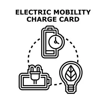 Electric mobility charge card concept with charging icons Stock Illustration