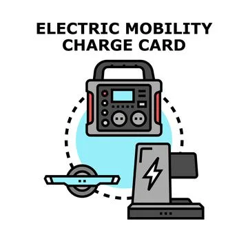 Electric mobility devices charging from a portable power station Stock Illustration