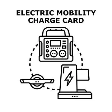 Electric mobility devices charging from a portable power station Stock Illustration