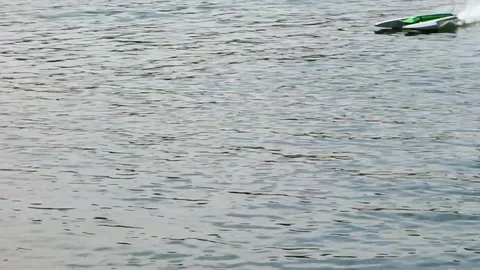 Electric model ship on the lake Stock Footage 111456665