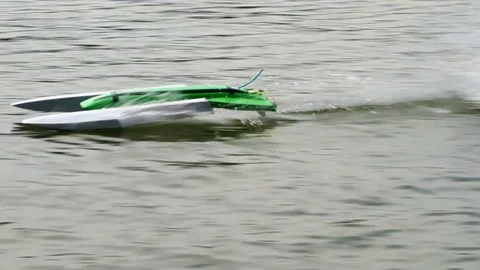 Electric model ship on the lake Stock Footage 111456799