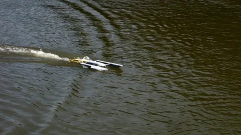 Electric model ship on the lake Stock Footage 128641267