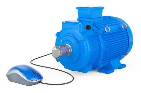 Electric motor with computer mouse. 3D rendering Stock Illustration