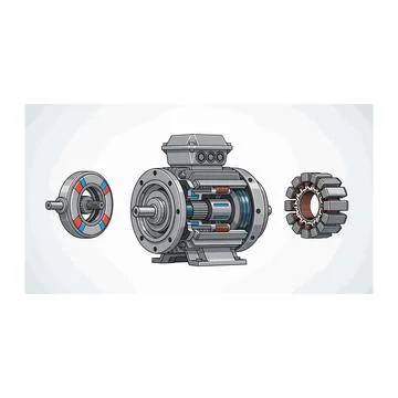 Electric motor exploded view illustration - mechanical engineering diagram Stock Illustration