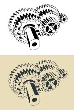 Electric motor gear reduction illustrations Stock Illustration