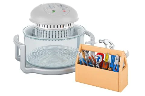 Electric Multi-function Air Fryer Oven with toolbox. Repair and service of fa Stock Illustration