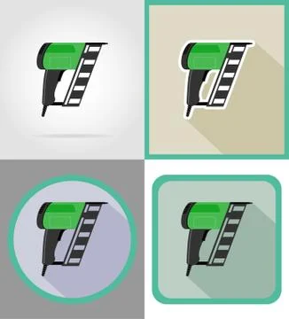 Electric nailer tools for construction and repair flat icons vector illustrat Stock Illustration