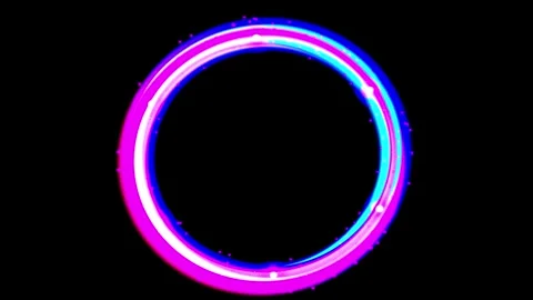 Electric Neon Circles Pulsating in Sync Against Dark Background with Subtle.. Stock Footage 345949030