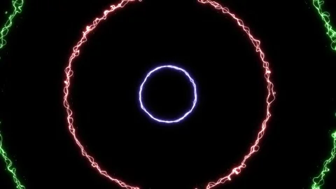 Electric Neon Multicolored Circles Animation with Glowing Sparks Effect Vídeo Stock 310253341