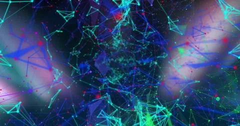 Electric node network pulsing rotating inward as beams intersecting causing 스톡 동영상 312486018