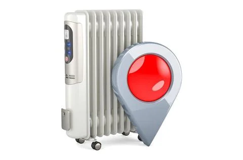 Electric oil heater with map pointer. 3D rendering Electric oil heater wit... 库存照片