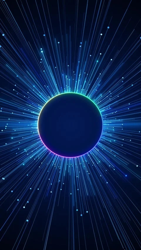 Electric orb animation bright cyan rays, dark circular core, speeding particle t Stock Footage 340471316