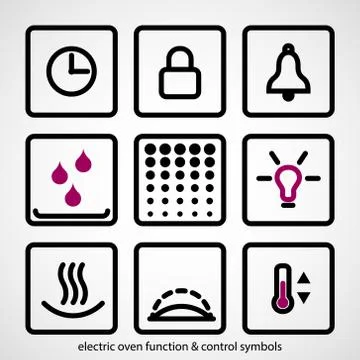 Electric oven function &amp; control symbols Stock Illustration