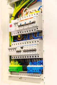 Electric panel in the house. Selective focus. Stock Photos