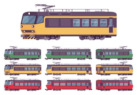 Electric passenger bright train set Stock Illustration