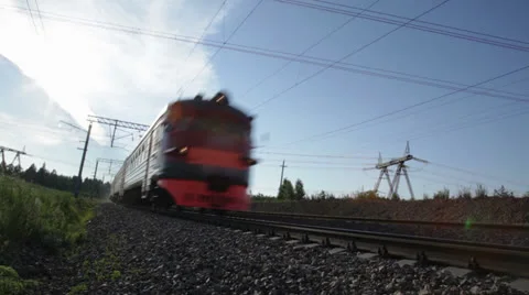 Electric passenger train in motion Video stock 22759778