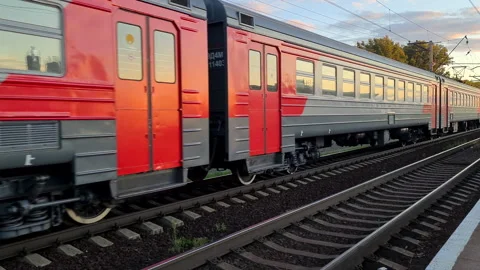 Electric passenger train passing through railway track. Stock Footage 201527307