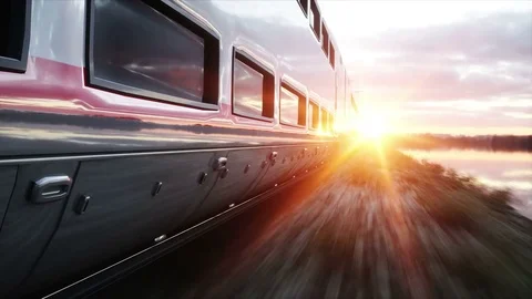 Electric passenger train. Very fast driving. journey and travel concept. Video stock 75203885