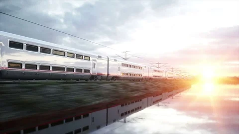 Electric passenger train. Very fast driving. journey and travel concept. Stock-Footage 75204258