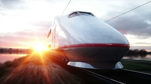 Electric passenger train. Very fast driving. journey and travel concept. Video stock 75205174