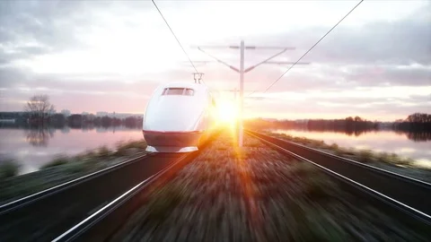 Electric passenger train. Very fast driving. journey and travel concept. Stock-Footage 75205487