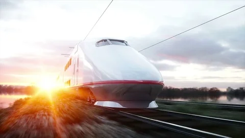 Electric passenger train. Very fast driving. journey and travel concept. Video stock 75205677