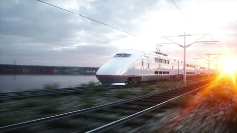 Electric passenger train. Very fast driving. journey and travel concept. Video stock 75205795