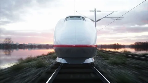 Electric passenger train. Very fast driving. journey and travel concept. Stock-Footage 75205951