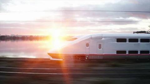 Electric passenger train. Very fast driving. journey and travel concept. Vidéo 75206277
