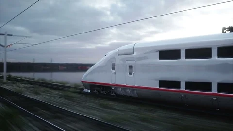 Electric passenger train. Very fast driving. journey and travel concept. Stockbeeldmateriaal 75206445