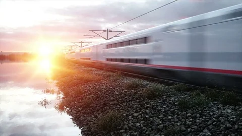 Electric passenger train. Very fast driving. journey and travel concept. Vidéo 75206625