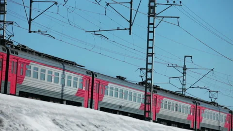 Electric passenger train winter Stock Footage 87475970