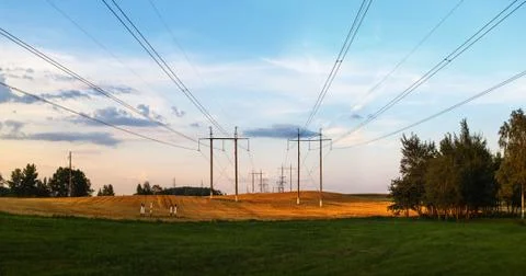 Electric pillars in a field Stock Photos