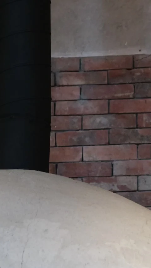 Electric pizza oven rustic brick oven fire burning wood. vintage arched oven Stock Footage 310154920