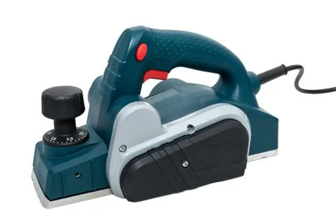 Electric planer for wood processing on a white background. Foto stock