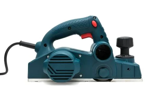 Electric planer for wood processing on a white background. Stock-Fotos