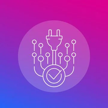 Electric plug and check mark, vector icon, linear イラスト素材