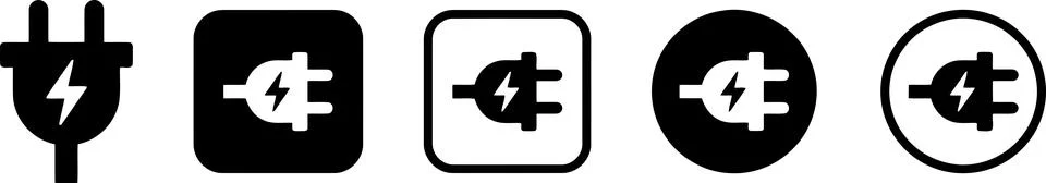 Electric Plug and EV Charging Vector Icon Collection Stock Illustration