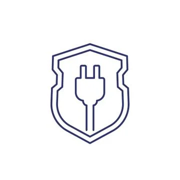 Electric plug and shield line icon Stock Illustration