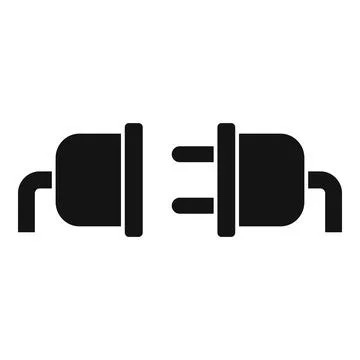 Electric plug and socket being disconnected, black and white icon Stock Illustration