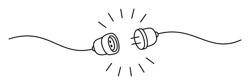 Electric plug and socket connection umplugged doodle Stock Illustration