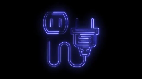 Electric plug and socket glowing neon outline on a black background animation Stock Footage 322988218