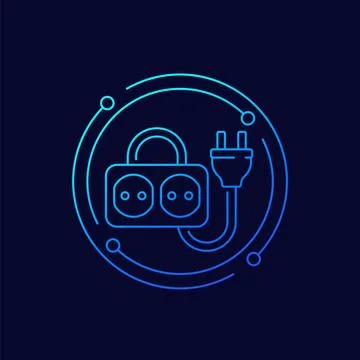 Electric plug and a socket icon, linear design Illustrazione stock