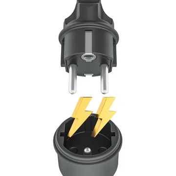 Electric plug and socket with lightning bolts, 3d rendering Stock Illustration