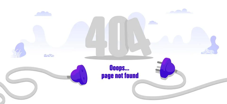 Electric Plug and Socket unplugged. 404 error page design concept. Laptop scr Stock Illustration