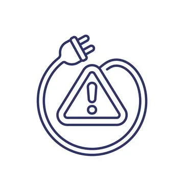 Electric plug and warning alert line icon Stock Illustration