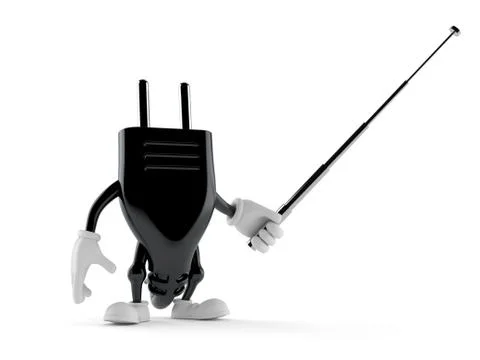Electric plug character aiming with pointer stick Stock Illustration
