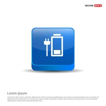 Electric plug charging icon  - 3d Blue Button Stock Illustration